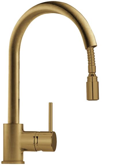 זהב מט PULL DOWN  ברז מטבח פיה גבוהה מסתובבת מזלף נשלף מטה