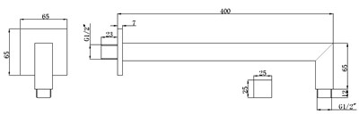 זרוע מרובעת זוית לראש מקלחת 400X25 מ