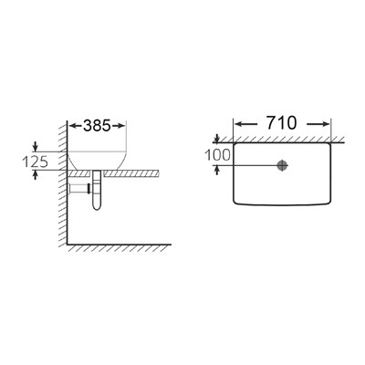 כיור מונח מלבני לאמבטיה לילך 710X385X125 לבן