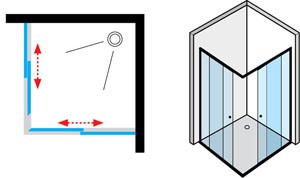 מקלחון הזזה פינתי 411 מידה 87-90 זכוכית שקופה פרזול שחור